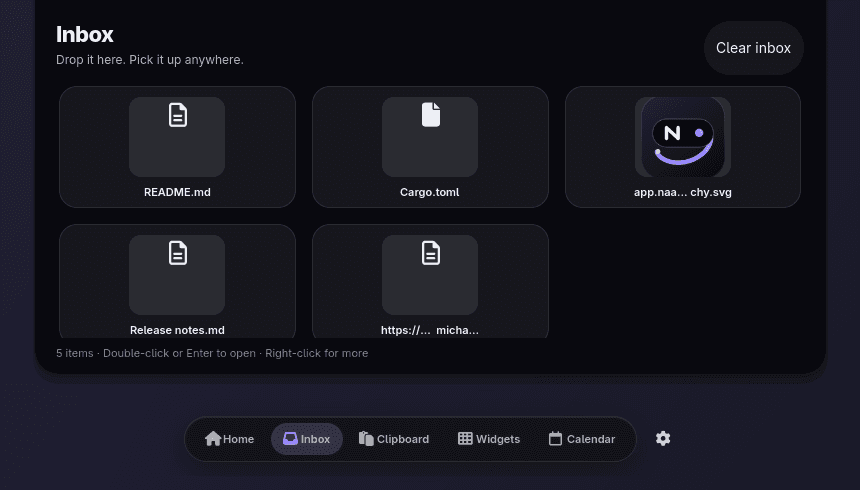 Naarchy Files interface, captured on Hyprland with demonstration content